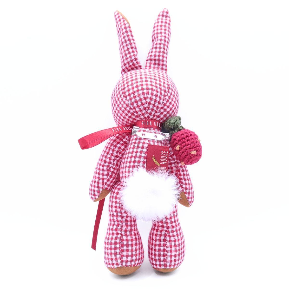 【美品】ピンクハウス★可愛い！ギンガムうさぎ 苺編みモチーフ コサージュ　赤系　＊ko109
