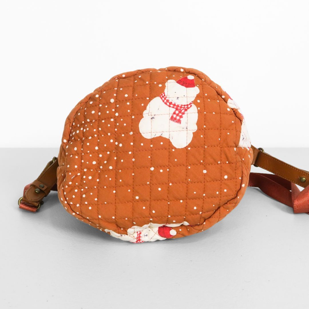 ピンクハウス★雪だるまくま可愛い！雪が舞い散る ショルダートート バケツバッグ ヴィンテージ? ブラウン系 ＊ba314