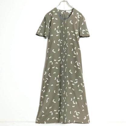 【美品】インゲボルグ★蝶々プリント♪ピンタックワンピース グレー系 ゆったりシルエット z14352