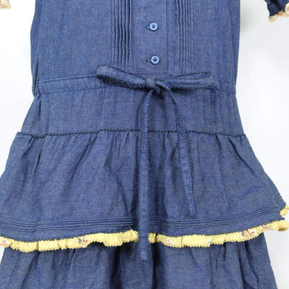 【レア美品！】ワンダフルワールド カネコイサオ★かぶせ段々♪デニムワンピース ネイビー系 カラフルなピコフリル♪z19738