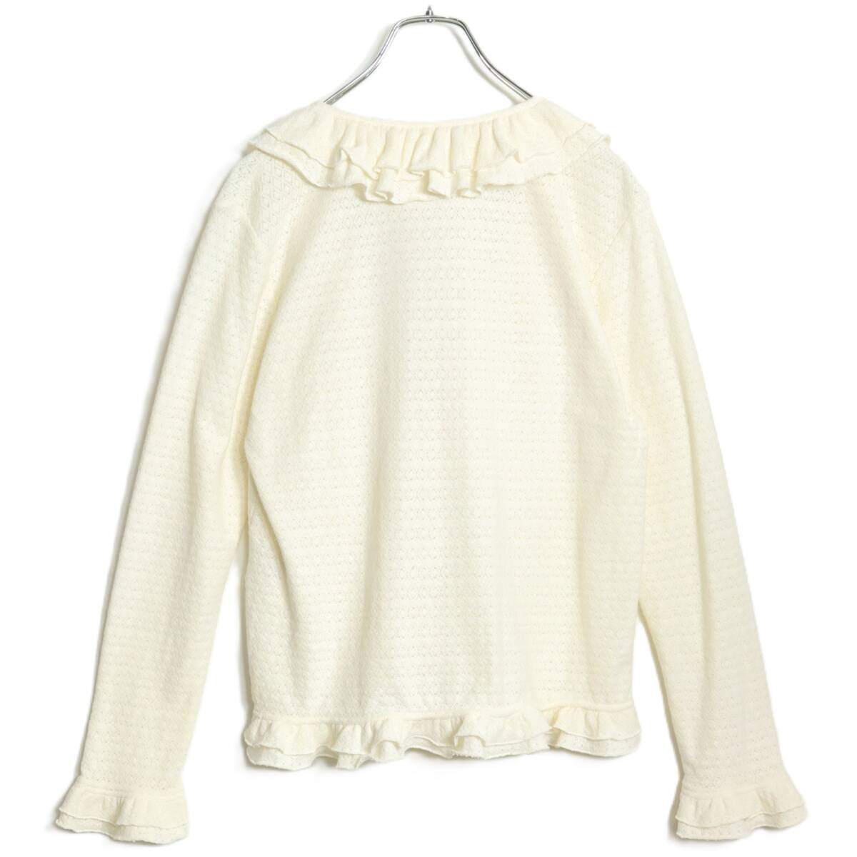 【美品】ピンクハウス★大人お洒落！カーディガン はおりもの 白系 大きいサイズL 透かし編みニット&フリル♪z15095