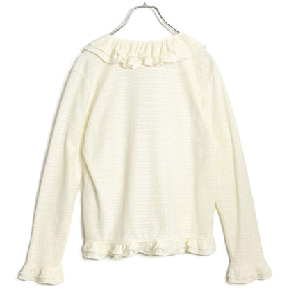 【美品】ピンクハウス★大人お洒落！カーディガン はおりもの 白系 大きいサイズL 透かし編みニット&フリル♪z15095