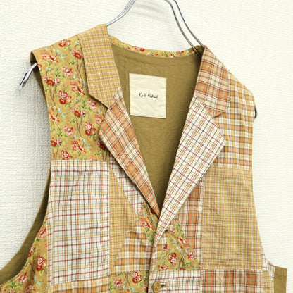 カールヘルム★パッチワーク風デザインが個性的♪ ベスト ジレ ウエストベルト付き カーキ系 z23217