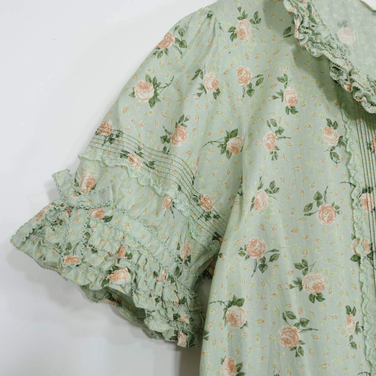 【極美品・紙タグ有】ピンクハウス★ブロッサムローズpt♪可愛いロング丈ワンピース たくし上げ ハッカ系 前開き 身幅お直し 残布有 z21377