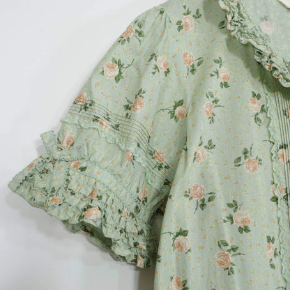 【極美品・紙タグ有】ピンクハウス★ブロッサムローズpt♪可愛いロング丈ワンピース たくし上げ ハッカ系 前開き 身幅お直し 残布有 z21377