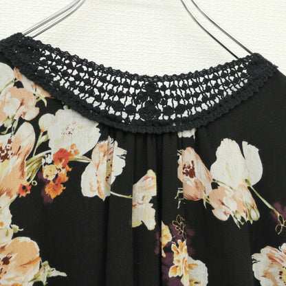 インゲボルグ★胸元レース使い♪花柄シフォンワンピース サイズ9 黒系 薄手 z23318