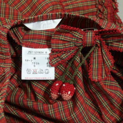 【美品】ピンクハウス★イチゴ刺繍オリチェpt♪ローンブラウス 赤系 揺れるイチゴとリボンのコサージュ付♪薄手 z19631