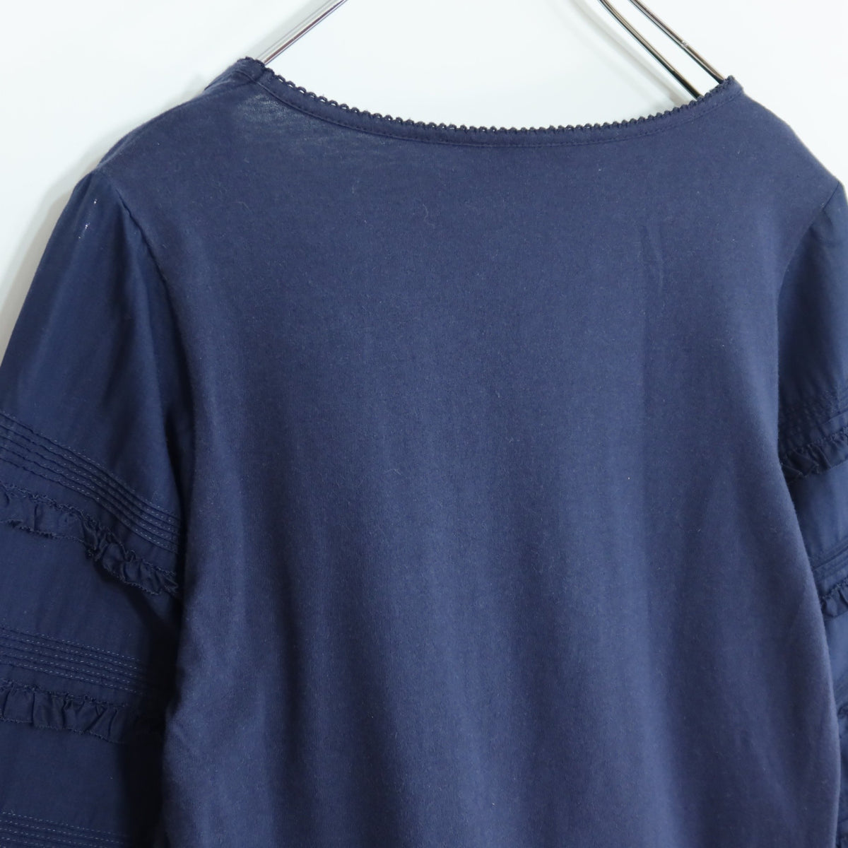 【美品】ピンクハウス★ローン袖付きカットソー 長袖 サイズM ネイビー系 薄手 段々フリル♪無地 z19971