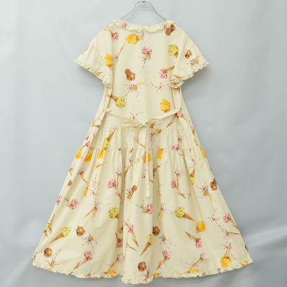 【美品】ピンクハウス★アイスクリームpt♪ふんわり半袖ワンピース 薄黄色系 フリル&リボン♪薄手 z23281