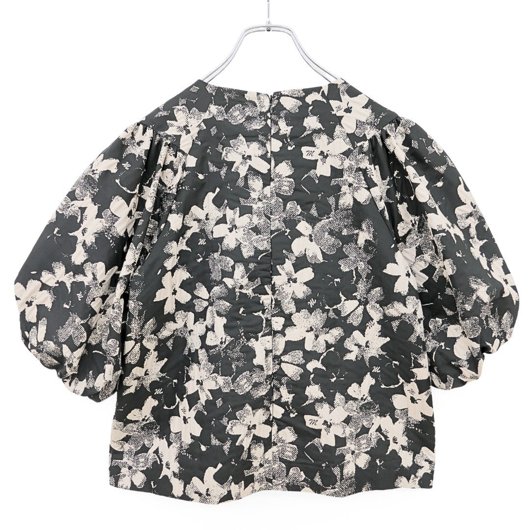 【美品】マーリエ ル カセット★ セットアップ ふんわりブラウス&ボリュームロングスカート サイズ7 黒系 シックな花柄♪z23310