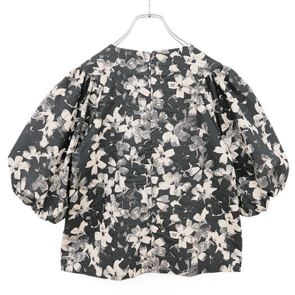 【美品】マーリエ ル カセット★ セットアップ ふんわりブラウス&ボリュームロングスカート サイズ7 黒系 シックな花柄♪z23310