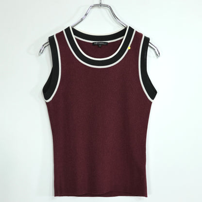 【美品】23区★ヘルシーな気品漂うノースリーブニット♪配色ライン ベスト サイズ32 ボルドー系 z23021