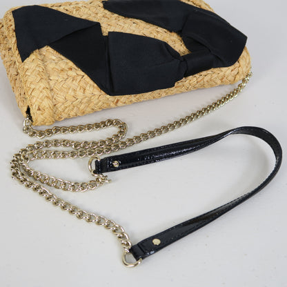 【美品】ケイトスペード Kate Spade ★大人可愛い！リボン付ラフィア ショルダー クラッチバッグ＊ba340