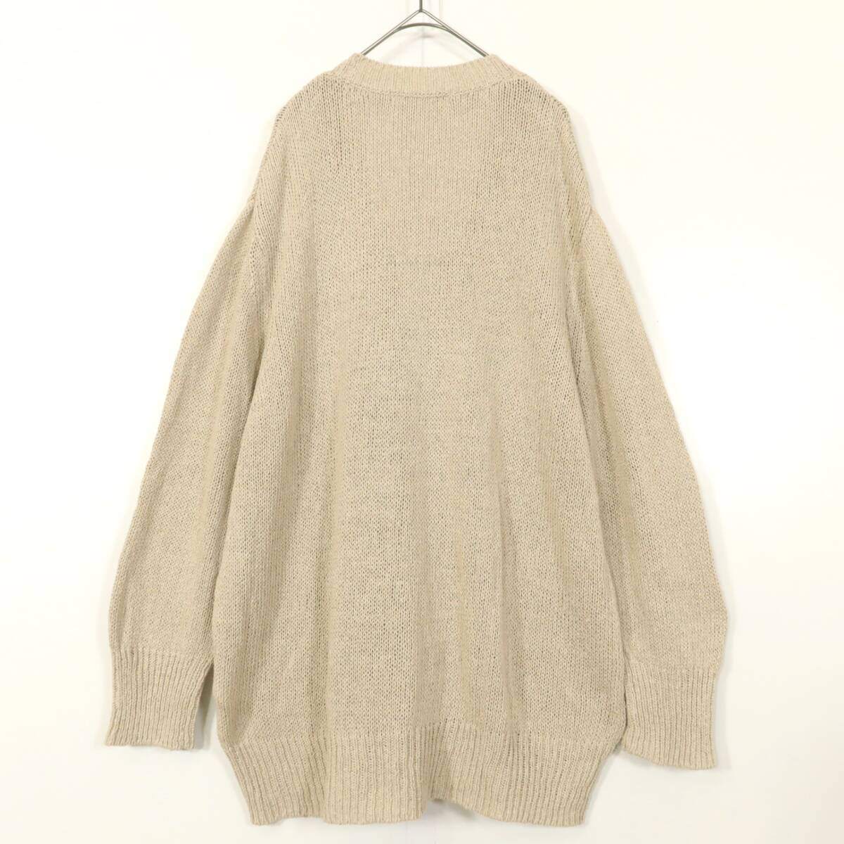 23区★シルク＆麻 混紡♪上質ニット Vネックカーディガン  ゆったりシルエット 大きいサイズ46 ベージュ系＊z12853