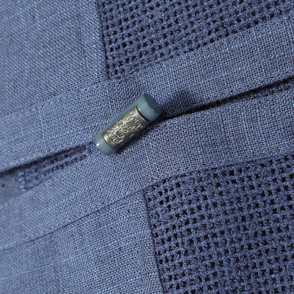 【美品】レリアン★麻混メッシュジャケット オリエンタル調ボタン サイズ11 ブルーグレー系 前開き 薄手 z22572